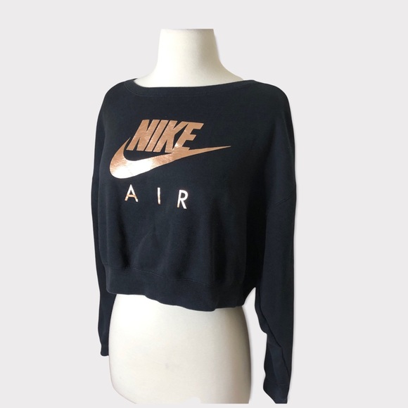 Nike Cropped Sweatshirt Black Rose Gold S Zip Pullover EUC - Picture 5 of 8